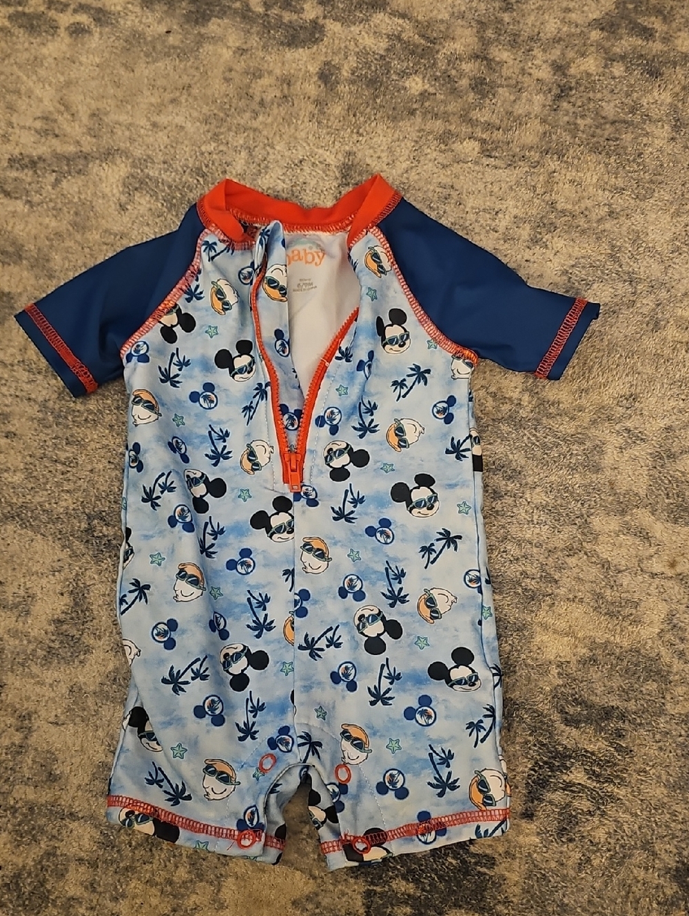 Disney Light Blue Mickey Mouse/Donald Duck Print Short Sleeve Swim Rashguard